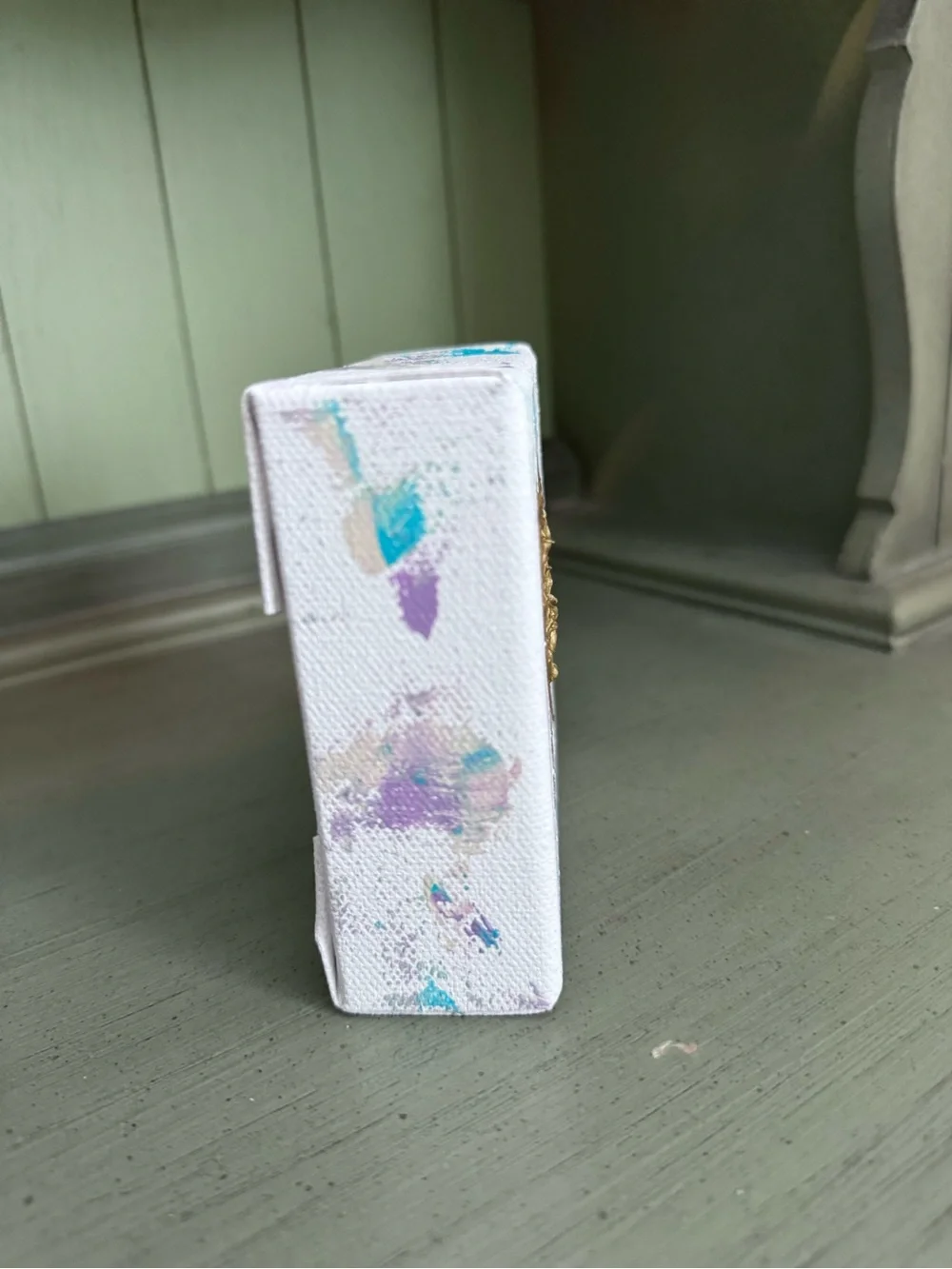 Gold Heart Mini Canvas Wall Art - White with Teal & Purple Accents